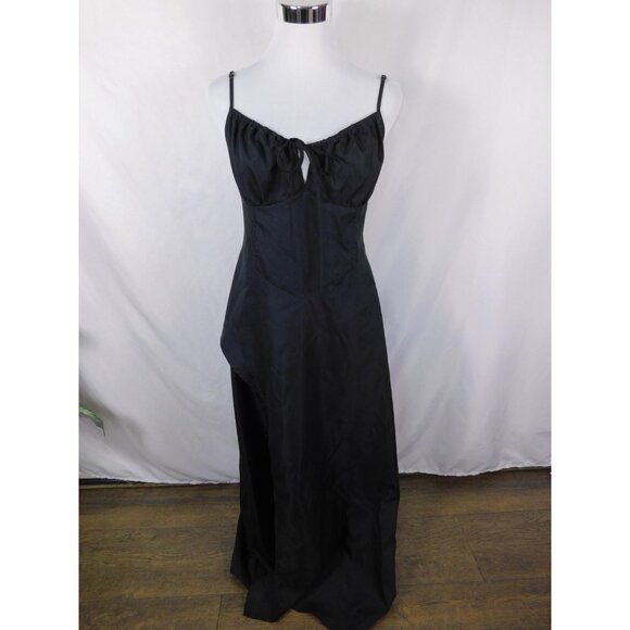 Black Spaghetti Strap Maxi Dress Womens Large Tie Front Smocked Back Flowy - Picture 1 of 12